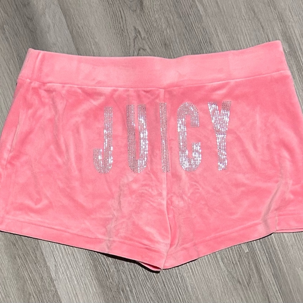 Juicy Couture Pink Crystal Logo Velour Shorts